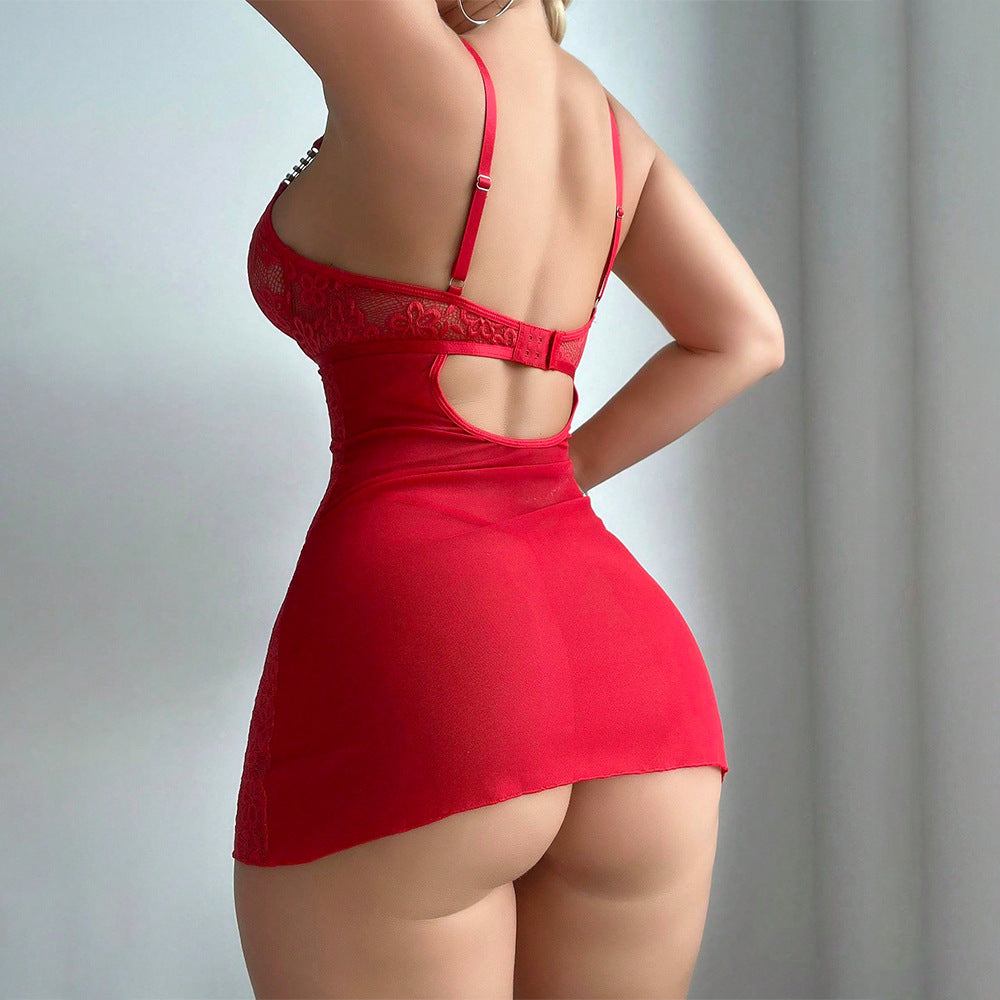 Embroidered Lace Nightgown & Thong Set