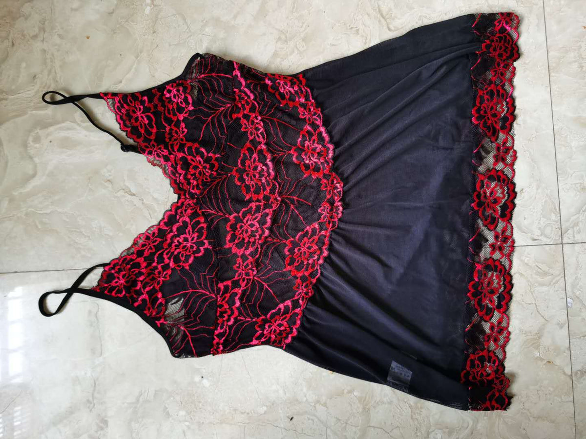 Plus Size Lace Mesh Sheer Nightdress