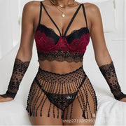 Sexy Lingerie, Black Silk Tassel Skirt, Lace Suit, Hot Girl's Passion, No Need to Take Off, Plus Size Fat Girl's Midnight Passion