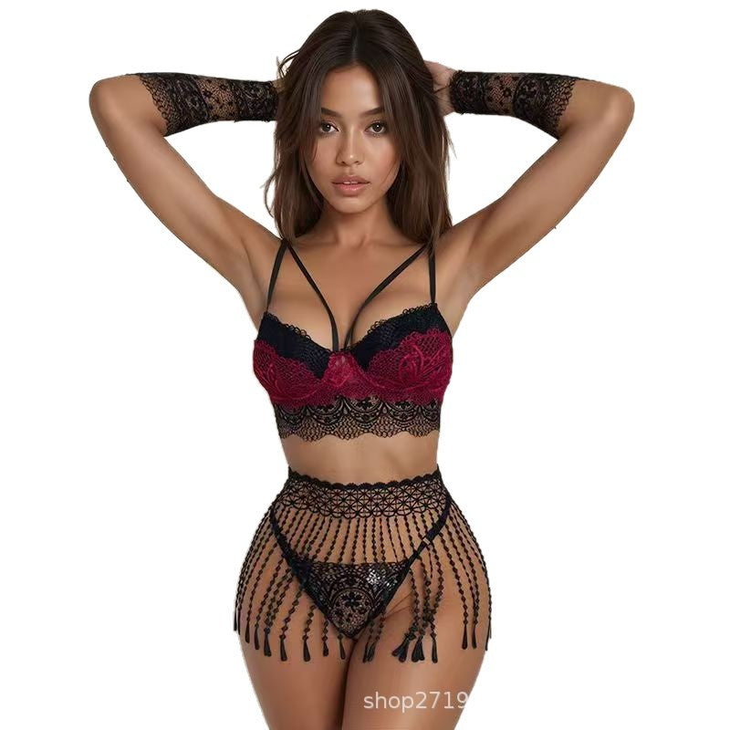 Sexy Lingerie, Black Silk Tassel Skirt, Lace Suit, Hot Girl's Passion, No Need to Take Off, Plus Size Fat Girl's Midnight Passion
