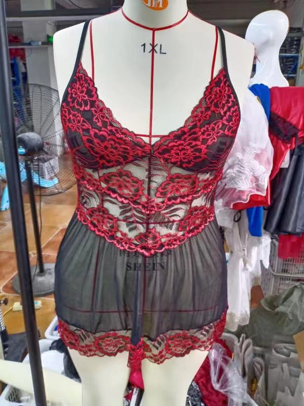 Plus Size Lace Mesh Sheer Nightdress