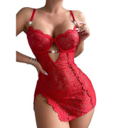 Embroidered Lace Nightgown & Thong Set