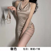 Sexy Lingerie, Sexy Chain Strap Nightgown, Passionate Temptation, Sexy Uniform, Deep V Strap, Open Crotch, No-Take-Off Set